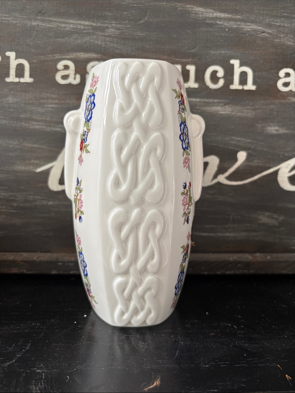 Royal Tara Ireland Vase. Book of Kells bone china 6.75” tall